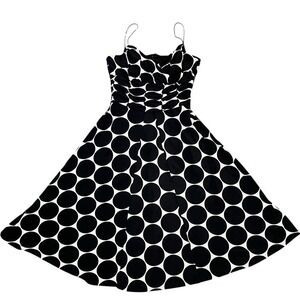 Anne Klein Party Dress Sz 4 BabyDoll Black White Polka Dot Cocktail Retro Mod